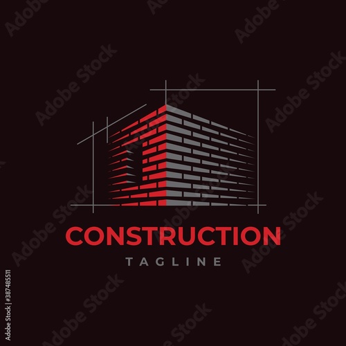 Brick work with letter O  illustration. Home build symbol logo design vector template. 