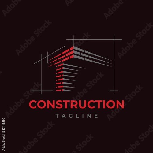 Brick work with letter T  illustration. Home build symbol logo design vector template. 