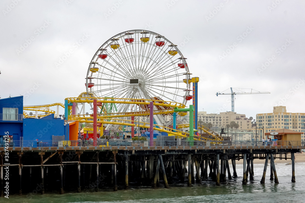 Ferris wheel & roller coaster on Santa Monica  Pier in  2012