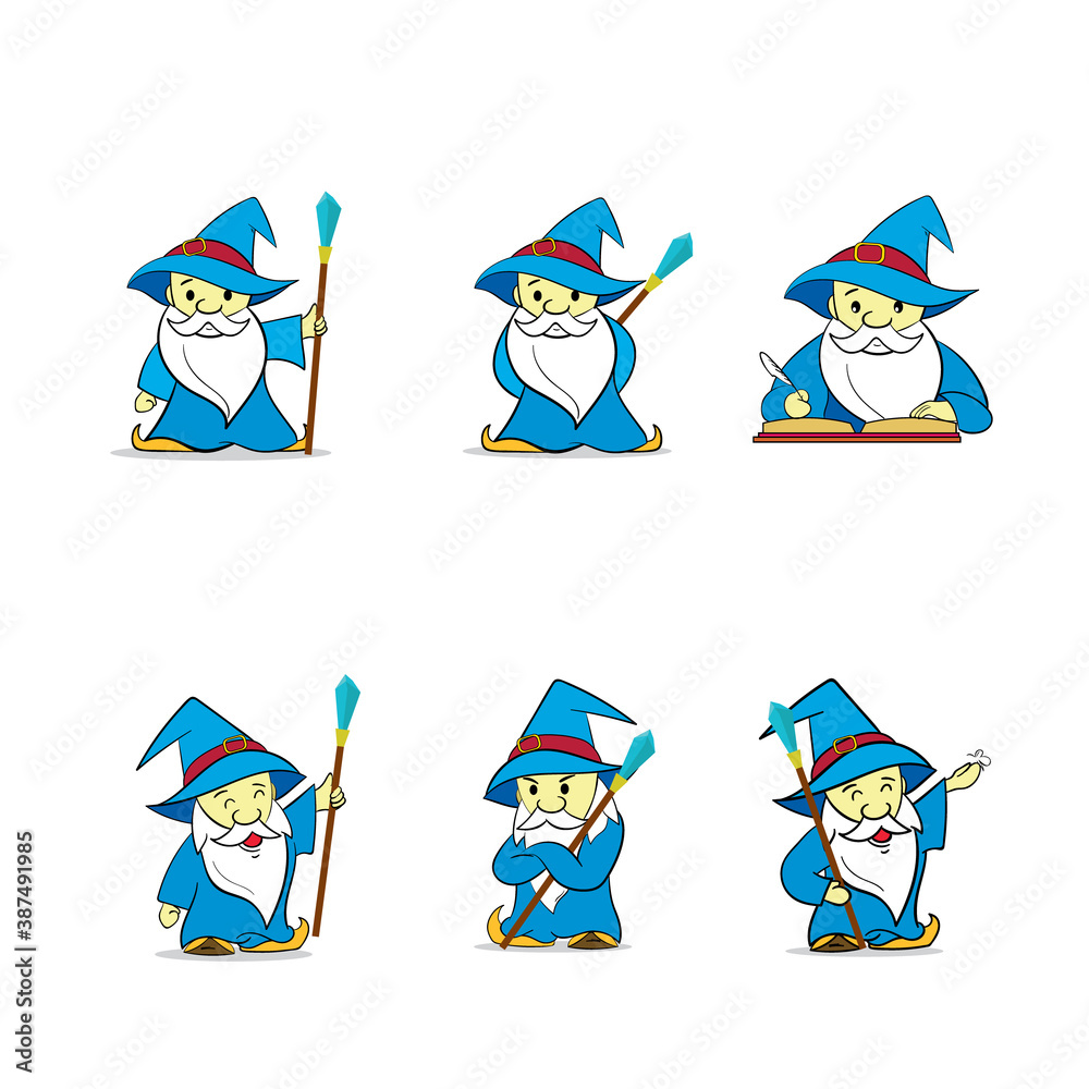 Six Cute Wizard Character for a Start Up and Kid Six Cute Wizard Character for a Start Up and Kid