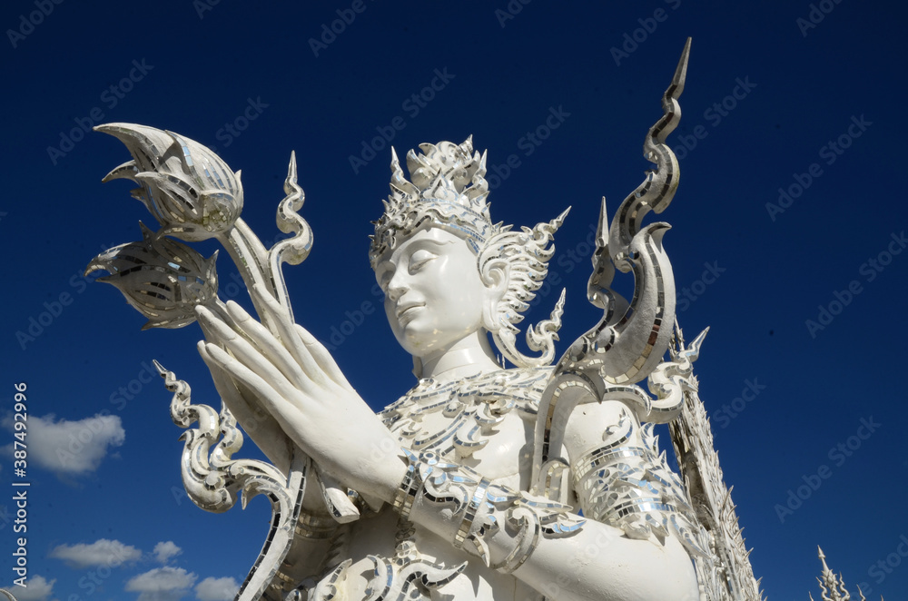 Temple and building Thai cultural arts in contemporary style At Wat Rong Khun, Chiang Rai Province, Thailand