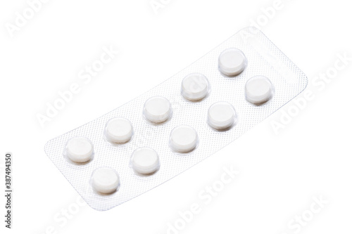 foil pill blister isolated on a white background. above view. cut out