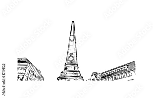 Building view with landmark of Bonn is a city in western Germany straddling the Rhine river. Hand drawn sketch illustration in vector.