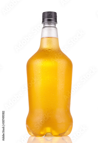Fotografie Beer growler with lager beer inside isolated on white background