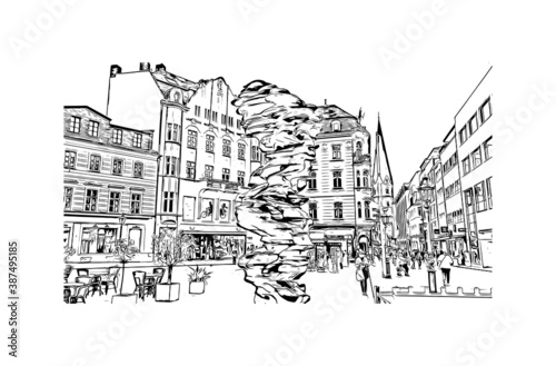 Building view with landmark of Bonn is a city in western Germany straddling the Rhine river. Hand drawn sketch illustration in vector.