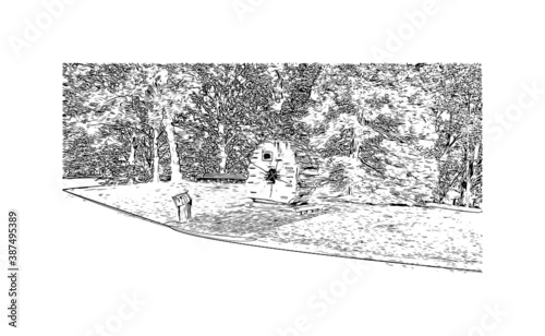 Building view with landmark of Bonn is a city in western Germany straddling the Rhine river. Hand drawn sketch illustration in vector.