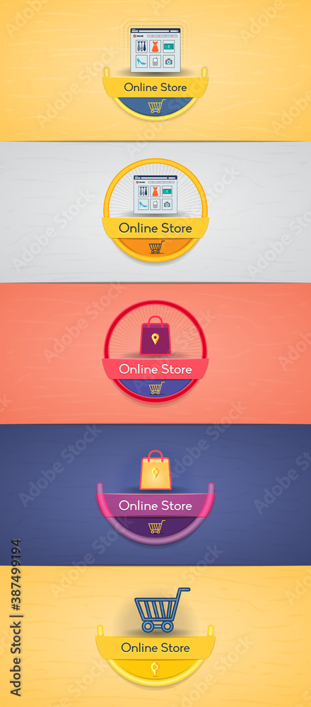 Plakat circle and half-circle online store icon set - stock vector