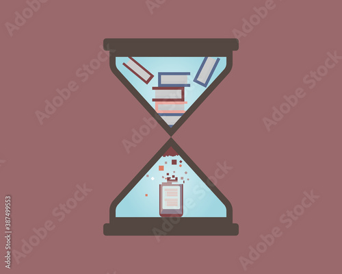 microlearning hourglass to digest books to digital media with shorter content vector
