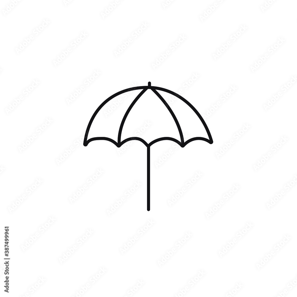 Umbrella, beach parasol, sun protection outline and thin line icon on white background EPS Vector