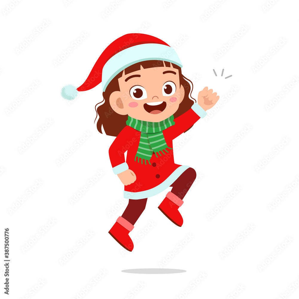 happy cute little kid boy and girl wearing red christmas costume and jump happy cute little kid boy and girl wearing red christmas costume and jump