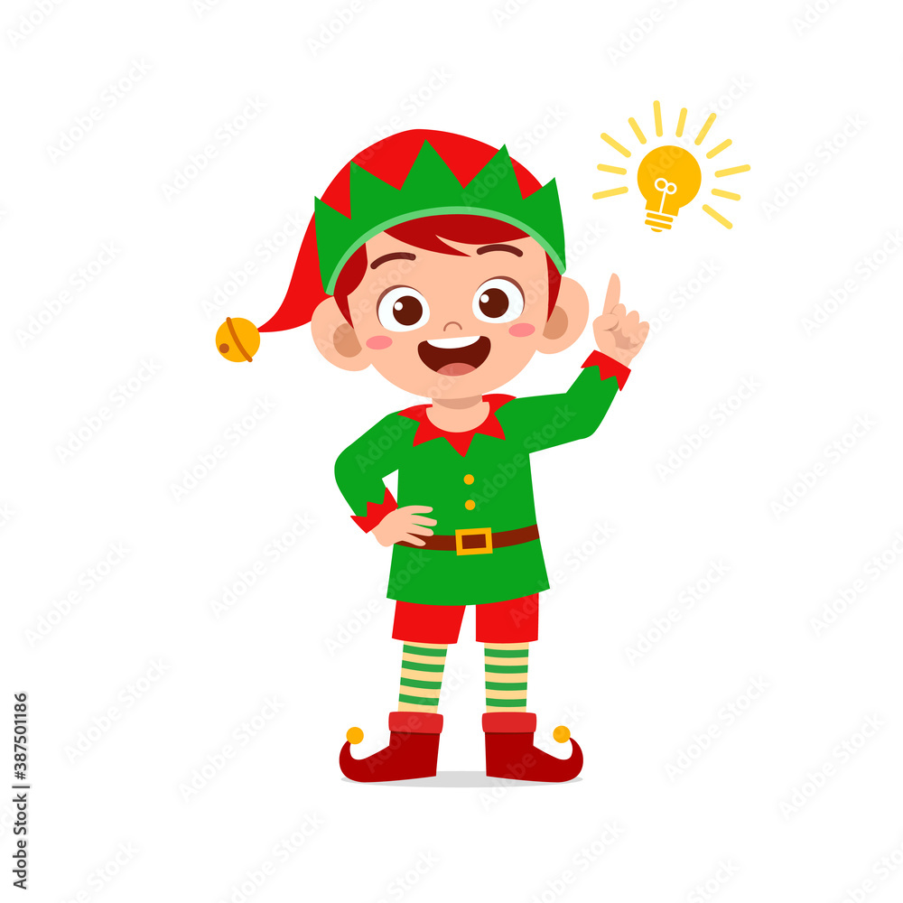 happy cute little kid boy and girl wearing green elf christmas costume and thinking happy cute little kid boy and girl wearing green elf christmas costume and thinking