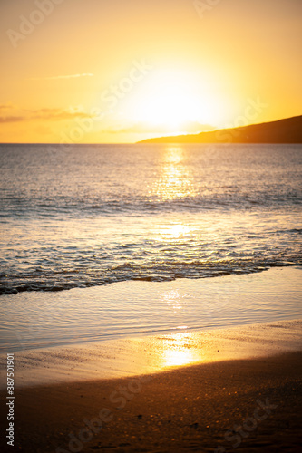 Sunset with Ocean waves  Maui  Hawaii