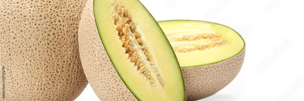 Food banner concept, organic fruits and ingredients: close up of organic Japanese green melons Food banner concept, organic fruits and ingredients: close up of organic Japanese green melons