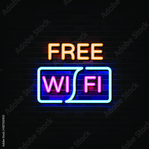 Free wifi neon sign vector. Design template neon style