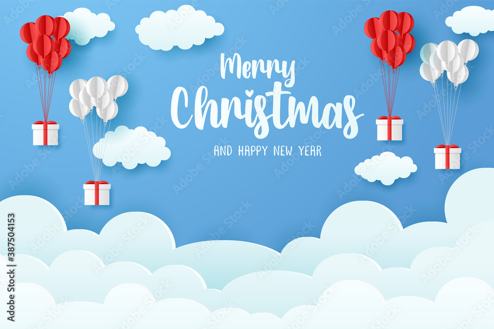 Naklejka Paper art of Merry Christmas day background