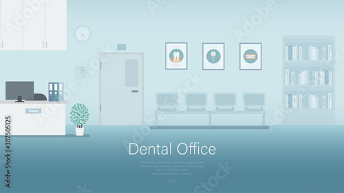 Dental office banner with dental office interior flat design vector illustration