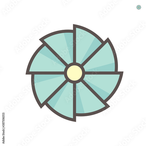 Turbocharger compressor wheel impeller icon. For increase an internal combustion engine's efficiency and power. Use in turbocharger for truck, car, train, aircraft and equipment engine. 64x64 pixel.