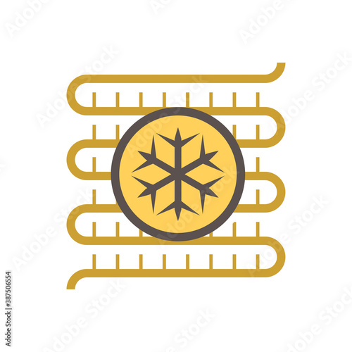 Ac cooling or evaporator coil vector icon consist of copper or aluminium tube, fins, cold for air conditioner inside unit. Part of ductless mini split system, air conditioning, hvac for home, car.