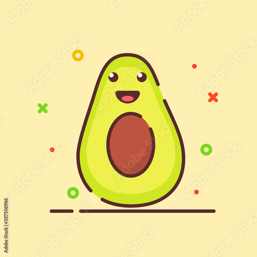 Avocado cute mascot face emotion happy fruit with color flat cartoon outline style