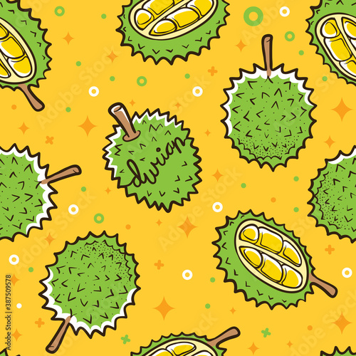 durian tropical fruits pattern seamless background