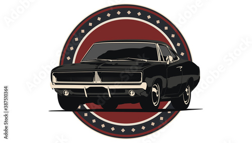 Classic muscle car in vector. Vintage style, solid colors.
