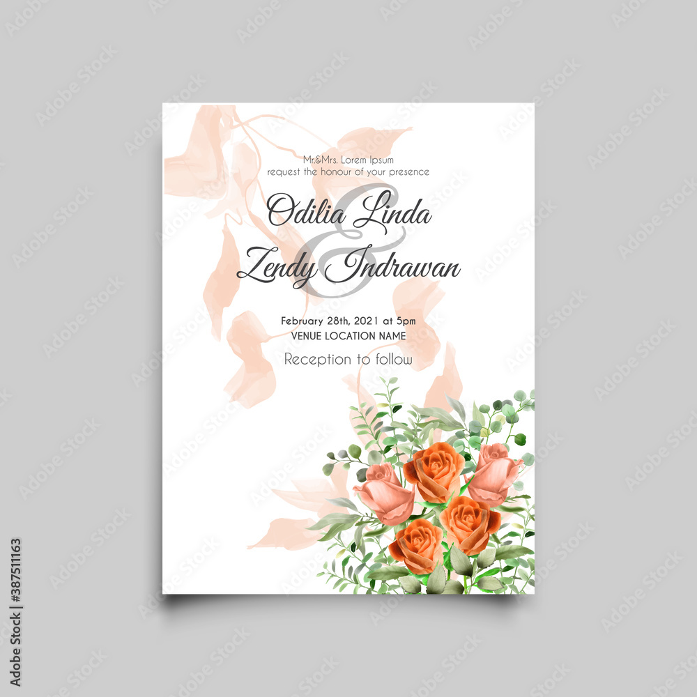 wedding invitation card template with beautiful red rose design