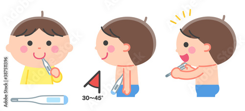 体温を測る男の子（口、わきの下）／輪郭線なし