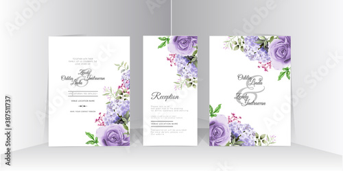 elegant wedding invitation card template with beautiful purple rose design