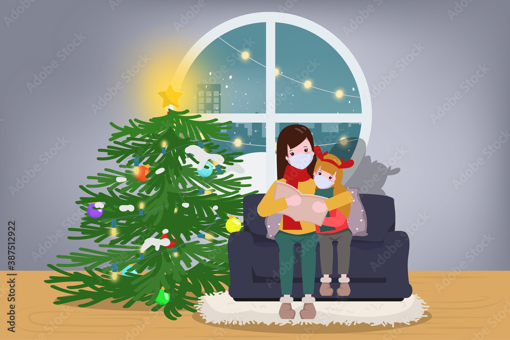 Naklejka premium Christmas holiday and stay at home with family.