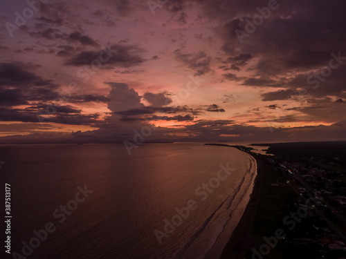 Beautiful aerial view of the magical sunset in Puntarenas Costa Rica, 