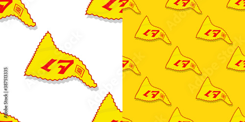 Seamless vector illustration of Vegetarian Festival with yellow flag pattern and Chinese and Thai characters meaning "Vegetarian".