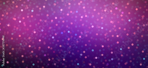 Bokeh purple festive background for Christmas design. Sparkling confetti texture.