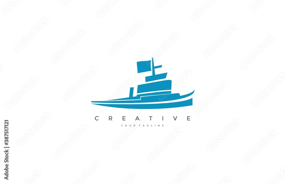 Blue TUG BOAT modern logo design