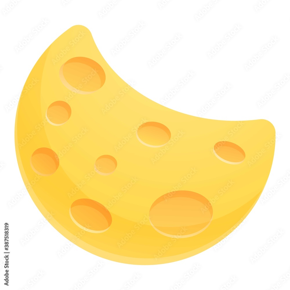 Cheese moon icon. Cartoon of cheese moon vector icon for web design isolated on white background Cheese moon icon. Cartoon of cheese moon vector icon for web design isolated on white background