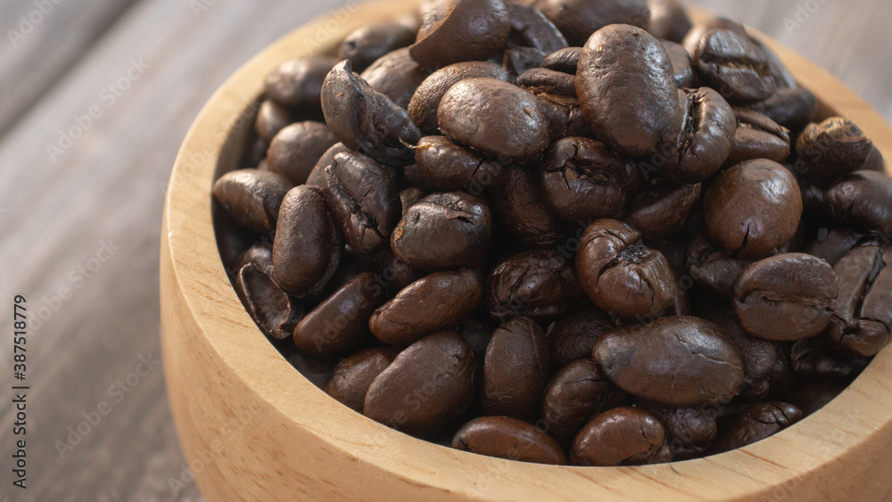 Fototapeta premium coffee beans roasted closeup view, ,macro mode