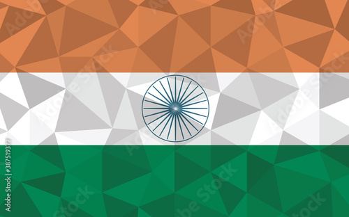Low poly India flag vector illustration. Triangular Indian flag graphic. India country flag is a symbol of independence.