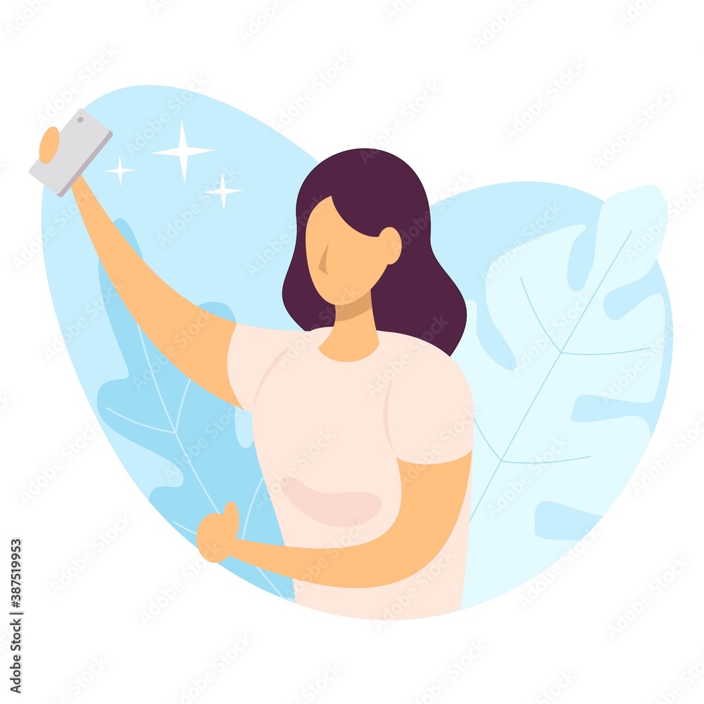Woman Doing Some Selfie Activity with Her Phone template vector for your website header or application illustration