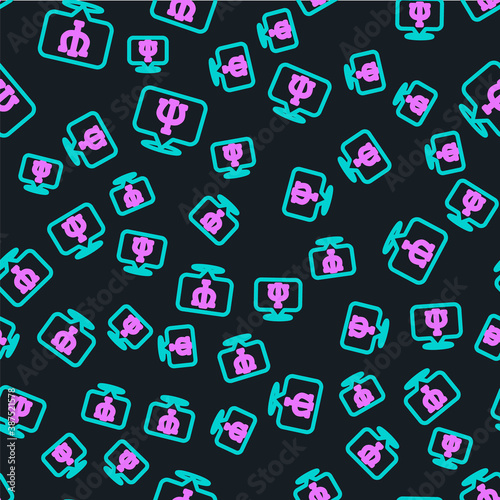 Line Psychology icon isolated seamless pattern on black background. Psi symbol. Mental health concept, psychoanalysis analysis and psychotherapy. Vector.