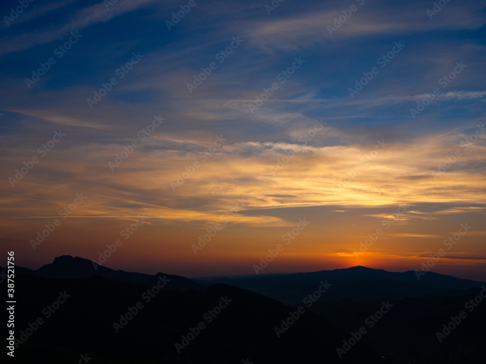 Sunset in Pieniny Mountains in summer