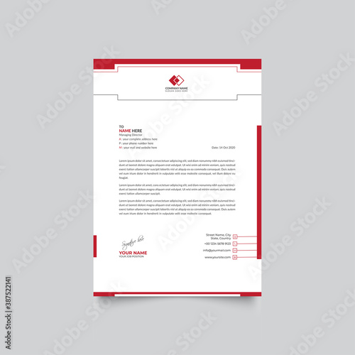 Creative Minimal Clean Red and Black Professional Letterhead Design Template Vector Illustration