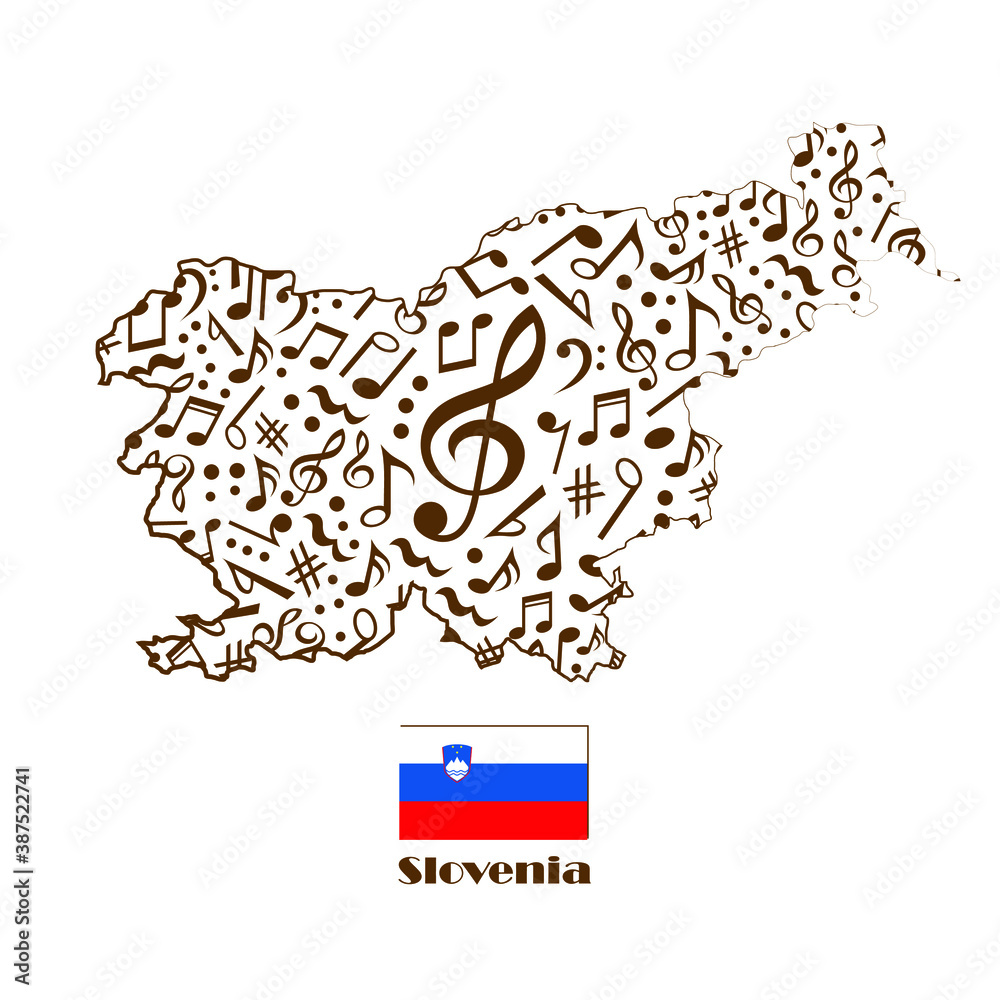 Obraz premium Slovenia map flag made from music notes. 