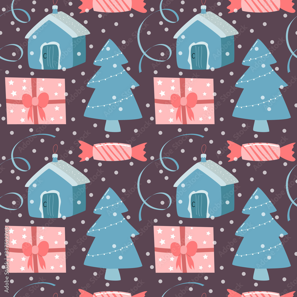 seamless new year pattern, vector. Christmas background, festive backdrop.