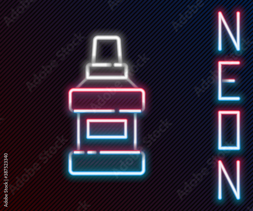 Glowing neon line Mouthwash plastic bottle icon isolated on black background. Liquid for rinsing mouth. Oralcare equipment. Colorful outline concept. Vector.