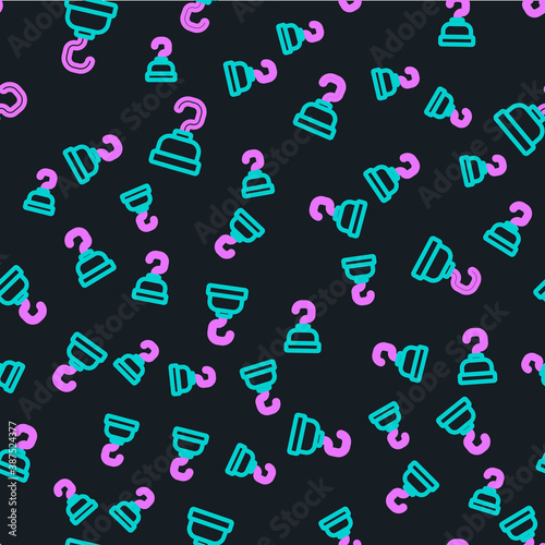 Line Pirate hook icon isolated seamless pattern on black background. Happy Halloween party. Vector.