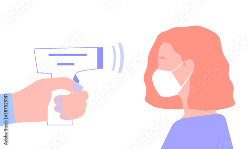 The girl in the mask measures the temperature, vector graphics