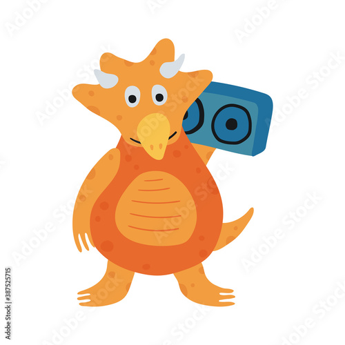 Funny dinosaur in cartoon style isolated on a white background. Bright cute animal characters for kids. Vector illustration