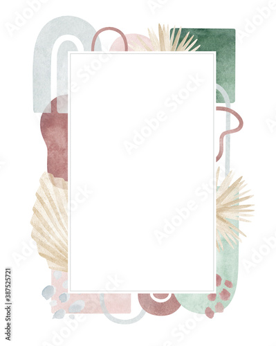 Watercolor creative minimalist hand painted frame isolated on white background. Abstract modern print, logo, for invitation, postcard or brochure cover design. Aesthetic art deco illustration