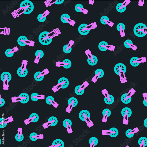 Line Genetically modified citrus fruit icon isolated seamless pattern on black background. Orange in a cut. Healthy lifestyle. GMO fruit. Vector.