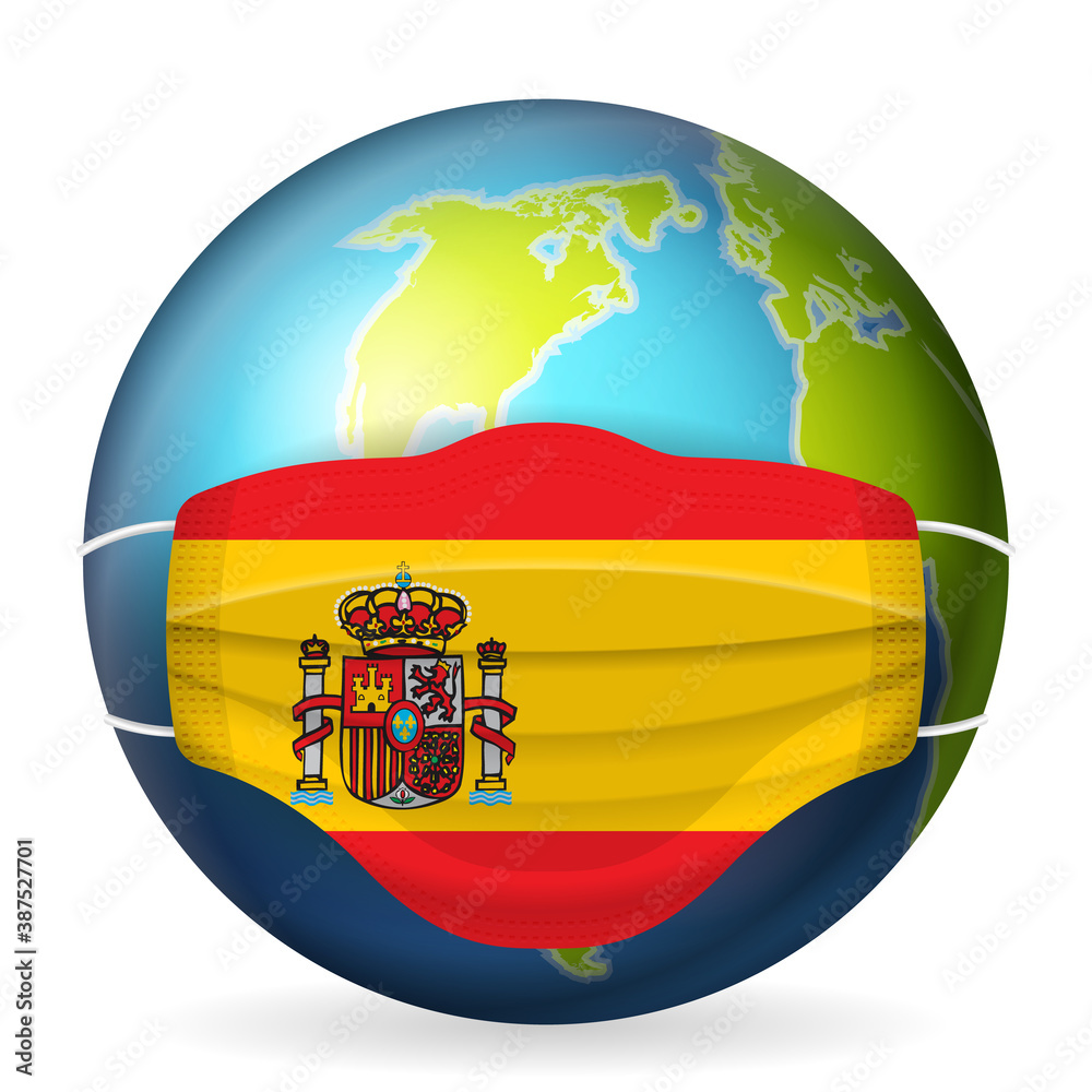 Obraz premium World globe with medical mask Spain flag