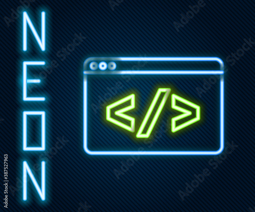 Glowing neon line Web design and front end development icon isolated on black background. Colorful outline concept. Vector.